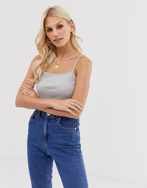Asos Design - Canottiera A Coste Grigia Con Scollo Squadrato - Grigio