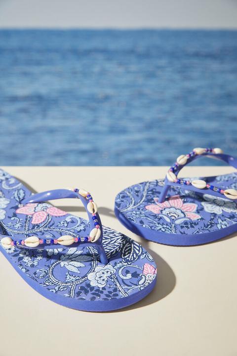 Chanclas Conchas Azul Flores