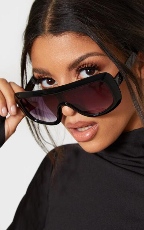 Black Oversized Dramatic Flat Top Statement Sunglasses
