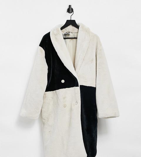 Reclaimed Vintage Inspired Unisex Fur Coat In Black And Cream Patchwork-multi