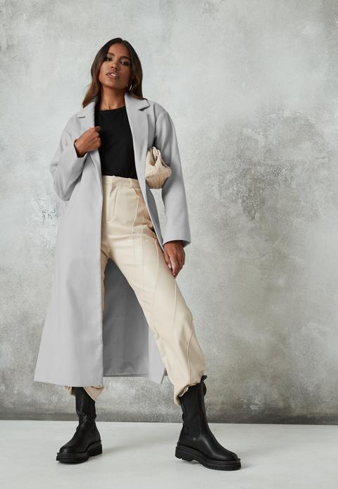 Manteau Mi-long Gris Style Habillé Avec Fentes Latérales
