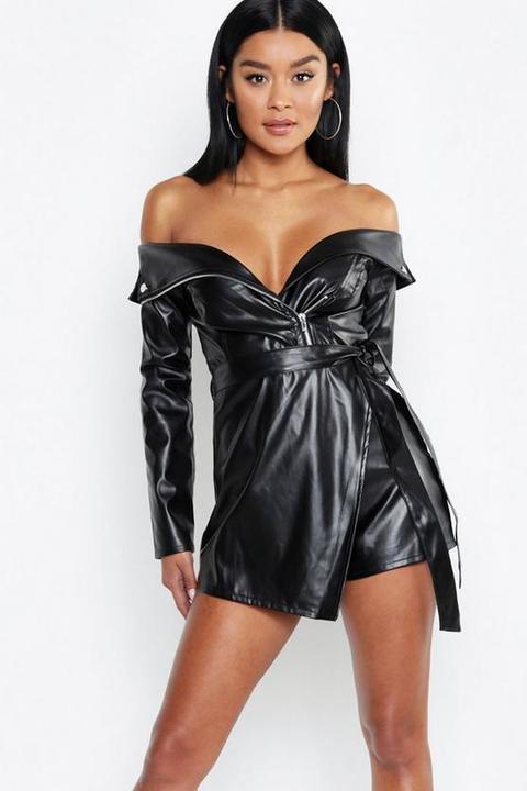 Leather Look Biker Jacket Playsuit