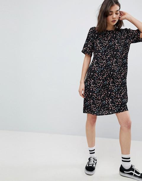 Vestido De Tarde De Manga Corta Con Diseño Floral En Negro De Pieces