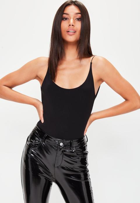 Black Slinky Scoop Neck Bodysuit, Black