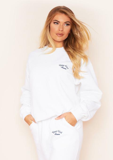 Lola White Your Girl Forever Slogan Oversized Sweatshirt