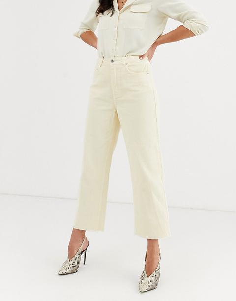 Vero Moda - Pantalon Large Court En Velours Côtelé - Écru-beige