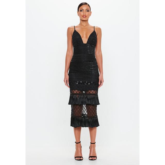 black beaded midi dress
