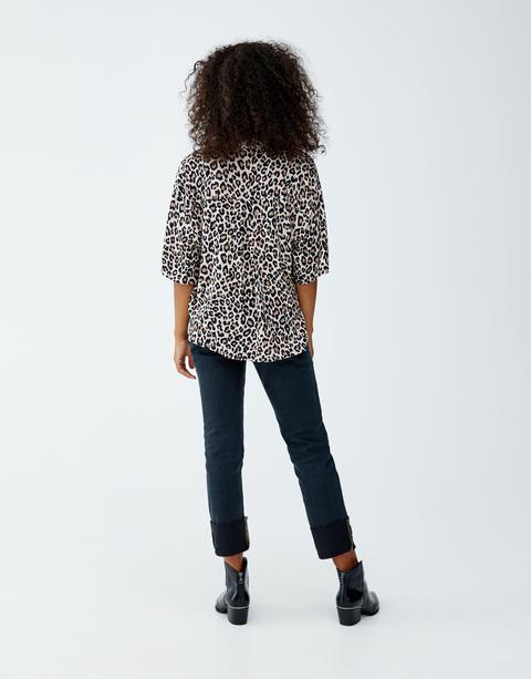 Camisa Cuello Solapa Leopardo