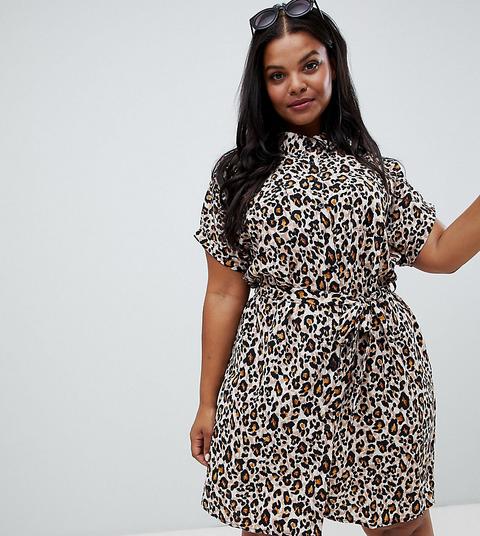 Vestido Camisero Con Estampado De Leopardo De New Look Curve