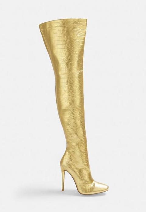 gold knee high boots