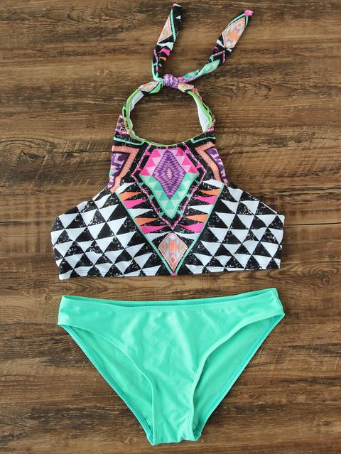 Set Bikini Halter Con Estampado Geométrico Mix & Match