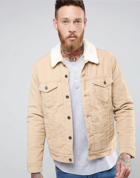 Chaqueta Estilo Camionero De Pana Beis Con Forro De Borreguito Type 3 De Levi's
