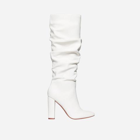 Willow Slouched Ankle Boot In White Faux Leather, White