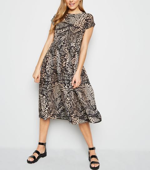 new look animal print pleated dress