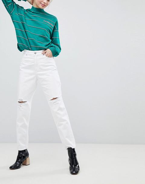 Vaqueros Mom De Tiro Alto En Blanco Desgastado Taiki De Monki