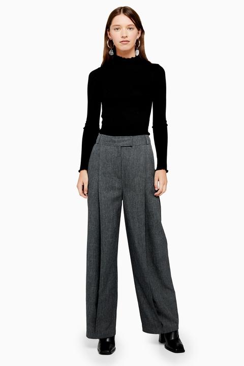 Womens Charcoal Grey Wide Leg Trousers - Charcoal, Charcoal