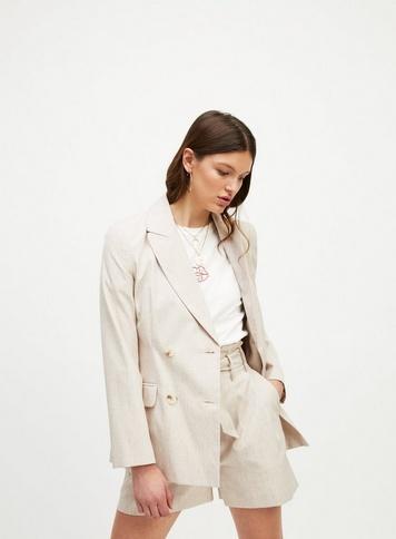 womens beige linen blazer