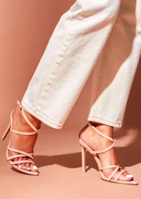 Lindsay Nude Patent Pointed Strappy Heels