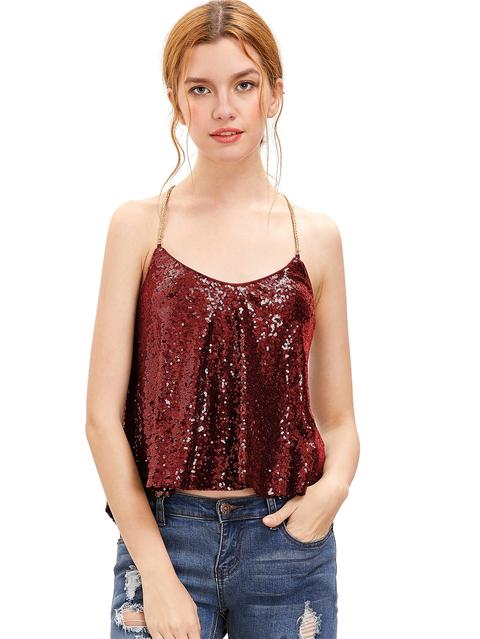 Red Criss Cross Paillettes Cami Top