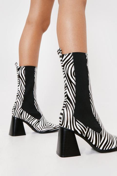 Womens Zebra Faux Leather Heeled Chelsea Boots