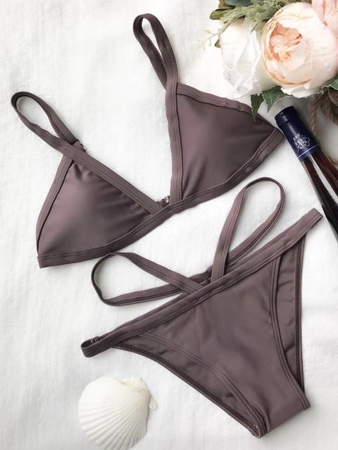 Bikini Perizoma Imbottito Con Scollo A V Merlot Army Green Coffee
