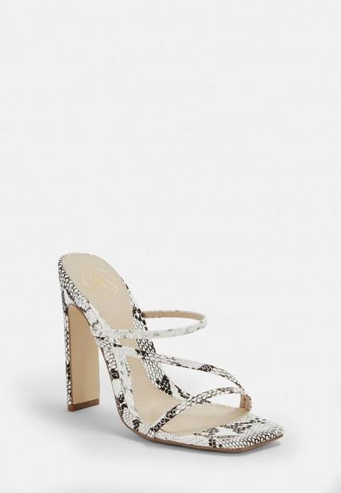 Grey Snake Print Multi Strap Mules, Grey