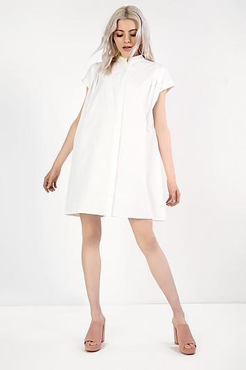 **kurzärmeliges, Ausgestelltes Hemdkleid - Weiß