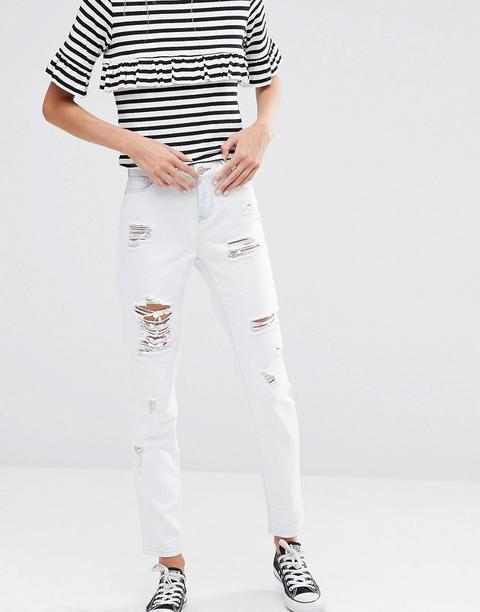 Vaqueros Boyfriend Ajustados Blancos Con Lavado Azul Alec De Ditto's