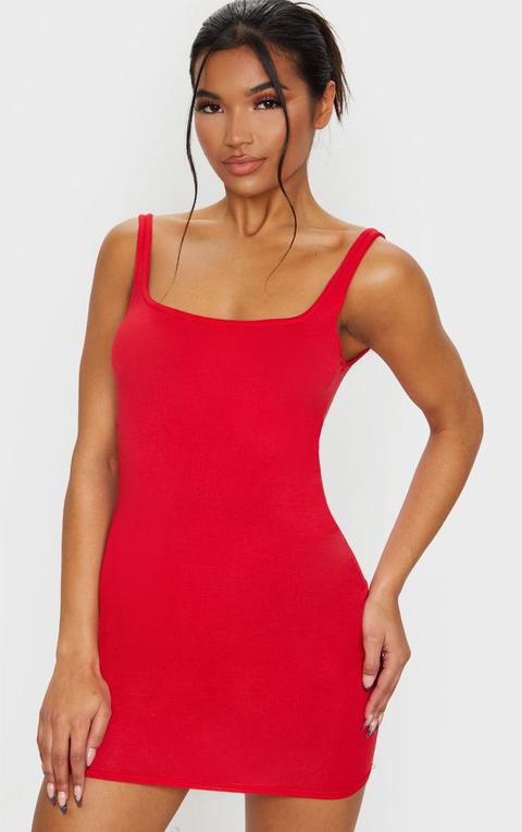 Basic Red Square Neck Bodycon Dress