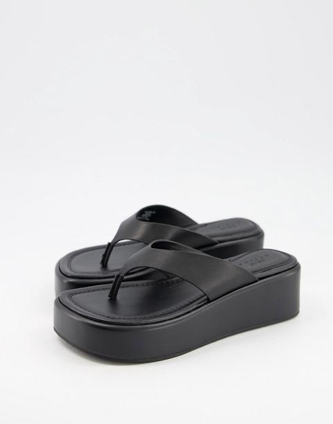 Asos Design Target Premium Leather Toe Thong Flatforms In Black