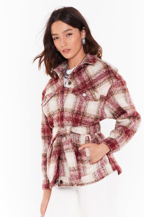 Womens Brush Down Check Belted Jacket