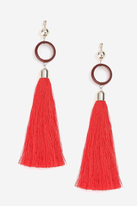 Womens **circle And Tassel Drop Earrings - Red, Red