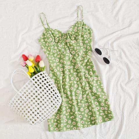 Tie Neck Daisy Floral Bustier Cami Dress