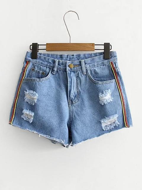 Shorts In Denim A Righe Orizzontali