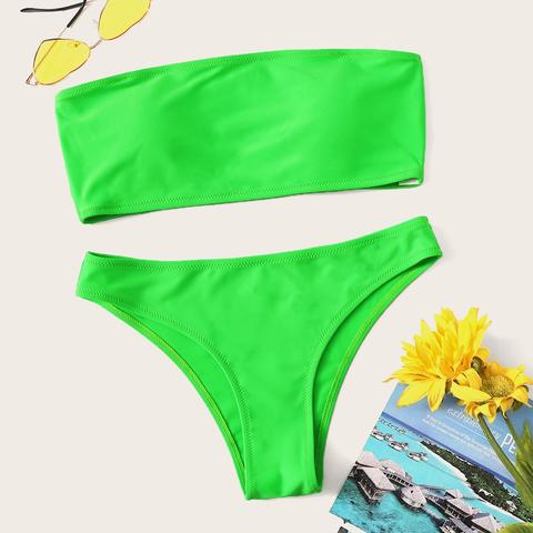 Neon Lime Cut-out Bandeau Bikini Set