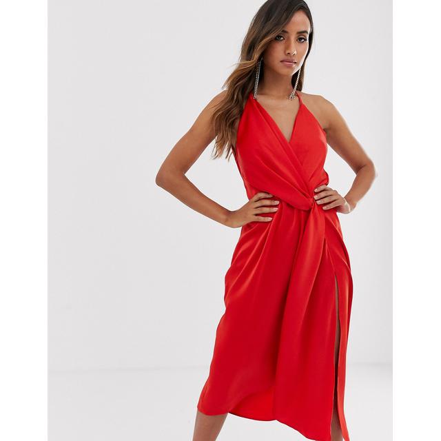 Asos Design Robe Mi Longue Minimaliste Drapee En Satin Rouge From Asos On 21 Buttons