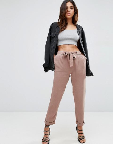 Pantalones De Pinzas De Tejido Lavado Con Lazo De Asos