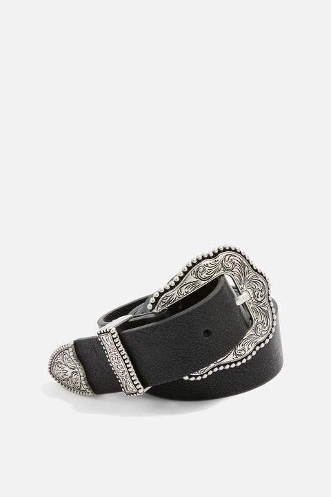 Womens Woody Western Buckle Belt - Black, Black