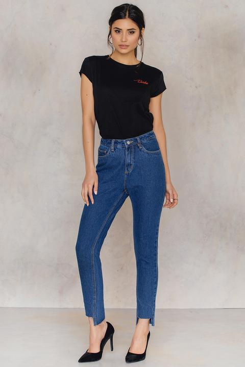 Highwaist Ankle Asymmetrical Hem Denim Dark Blue