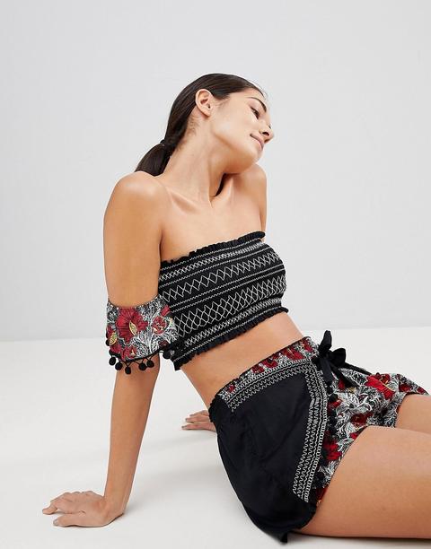 River Island - Pantaloncini Da Spiaggia A Fiori Con Allacciatura Sul Davanti - Nero