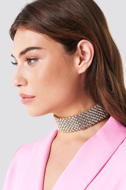 Thick Wide Rhinestone Choker Gold