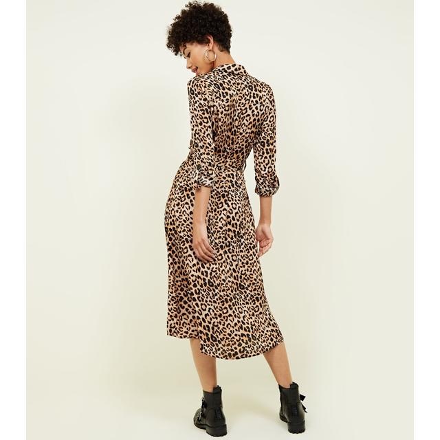leopard print satin shirt dress