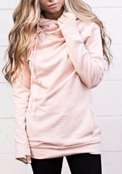 La Camiseta Cordón Bolsillos Cuello Capucha Hoodie Manga Larga Casuales Rosa