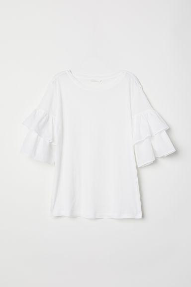 H & M - Top In Jersey Con Volant - Bianco