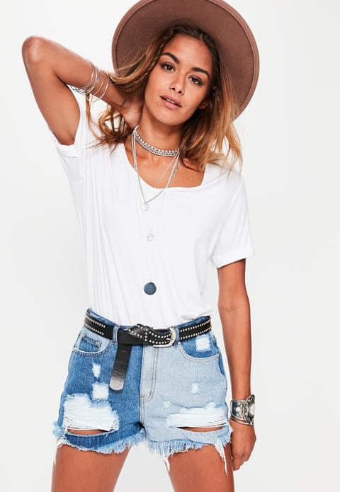 Blue Sinner Contrast Ripped Denim Shorts