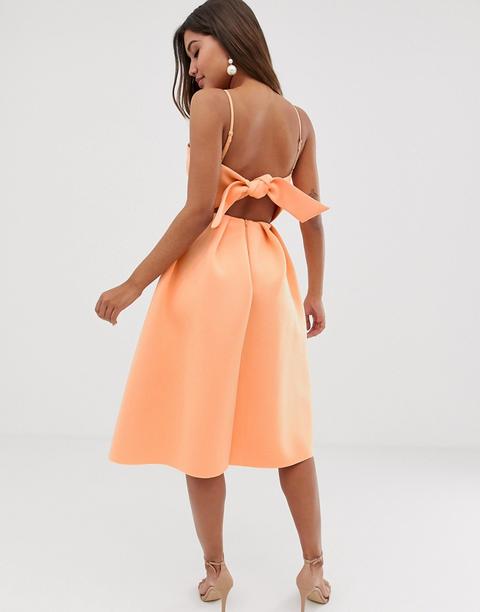 Vestido De Graduación Midi Con Lazo En La Parte Posterior De Asos Design-naranja