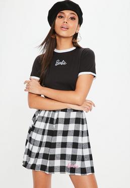 X Missguided Minifalda Tall Plisada A Cuadros En Blanco Y Negro