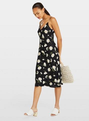 Womens Black Daisy Printed Slip Dress, Black