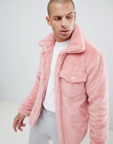 Boohooman - Giacca Rosa In Pelliccia Sintetica - Rosa