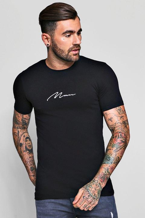 Man Signature Embroidered Muscle Fit T-shirt